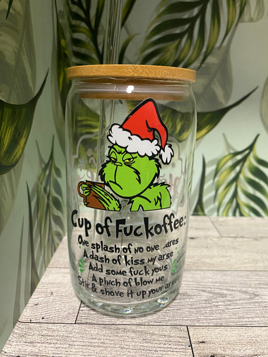 16 OZ Glass cup- Grinch