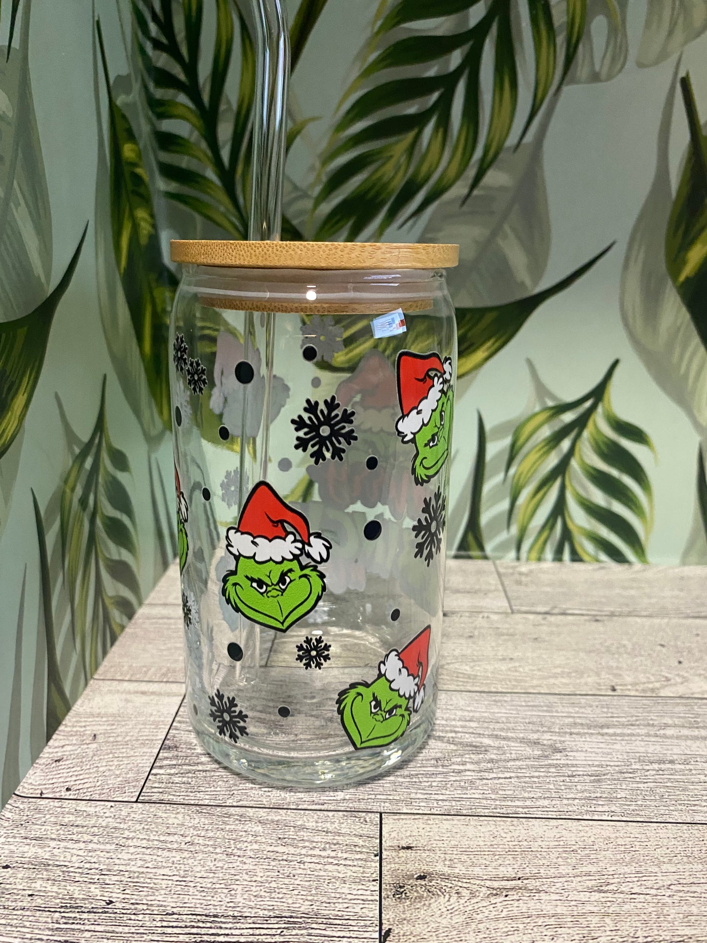 16 OZ Glass cup- Merry Grinchmas