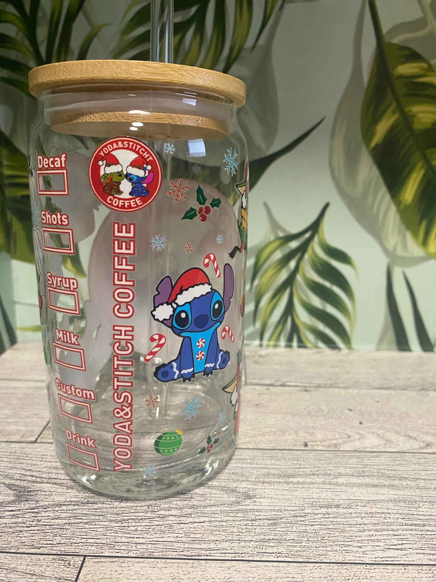 16 OZ Glass Cup- Yoda & Stitch