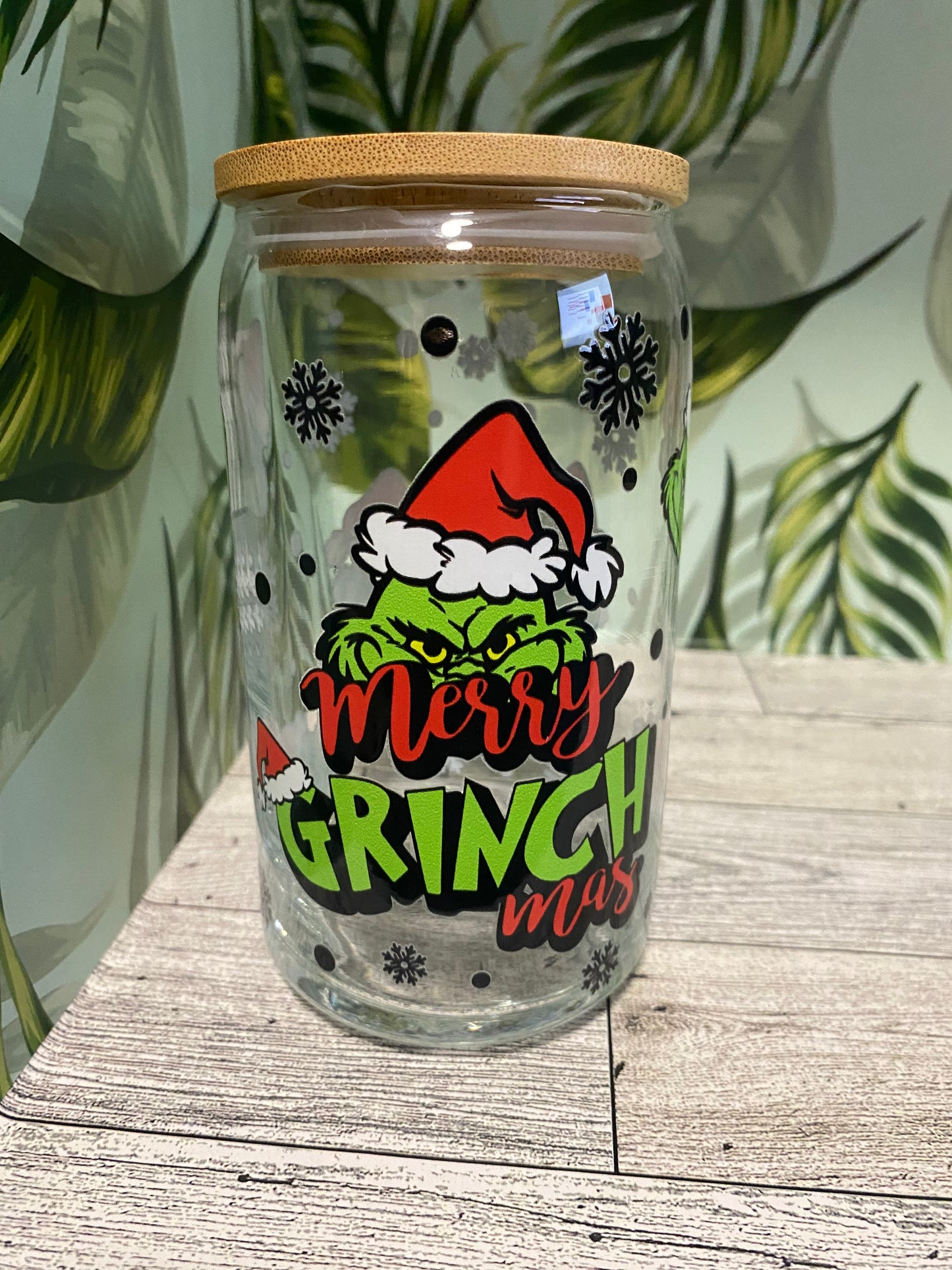 16 OZ Glass cup- Merry Grinchmas