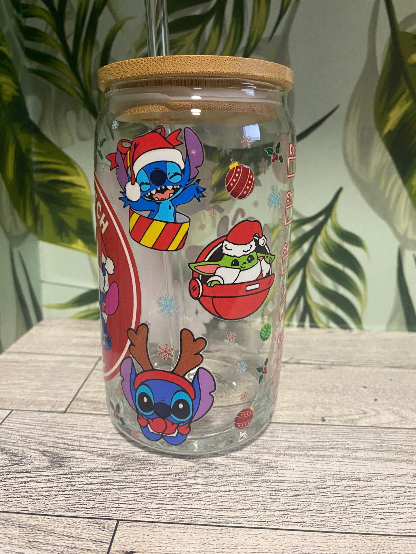 16 OZ Glass Cup- Yoda & Stitch