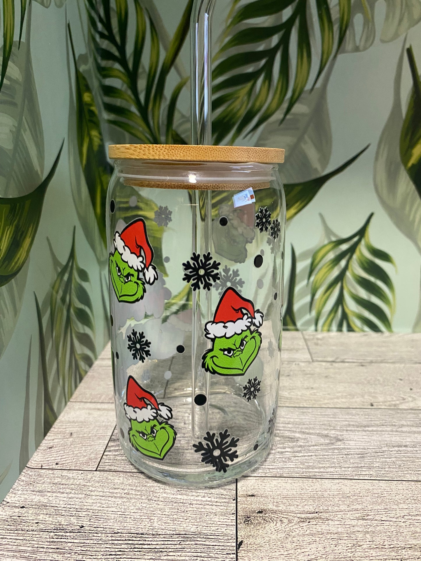 16 OZ Glass cup- Merry Grinchmas