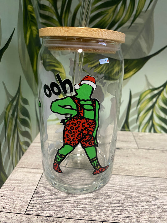 16 OZ Glass Cup- Grinch