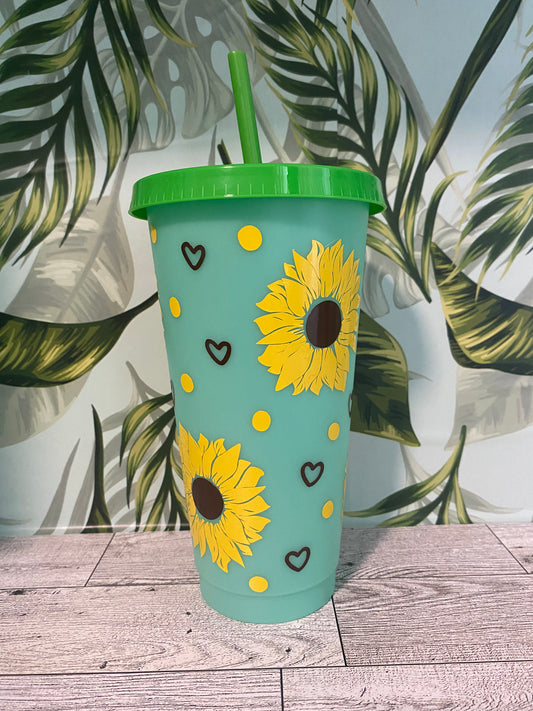 24 OZ Color Changing Plastic Cup- Sunflowers
